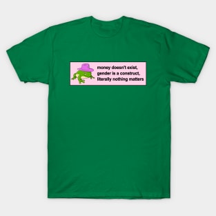 Money Doesn't Exist And Gender Is A Construct - Cowboy Frog Meme T-Shirt